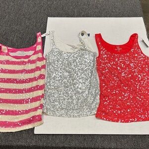 Sequin Tank Tops for Women - Pink, Silver, and Red 1 Large & 2 Medium